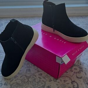 Kelly & Katie Black Ankle Zip Sneaker Boots with Cream Soles